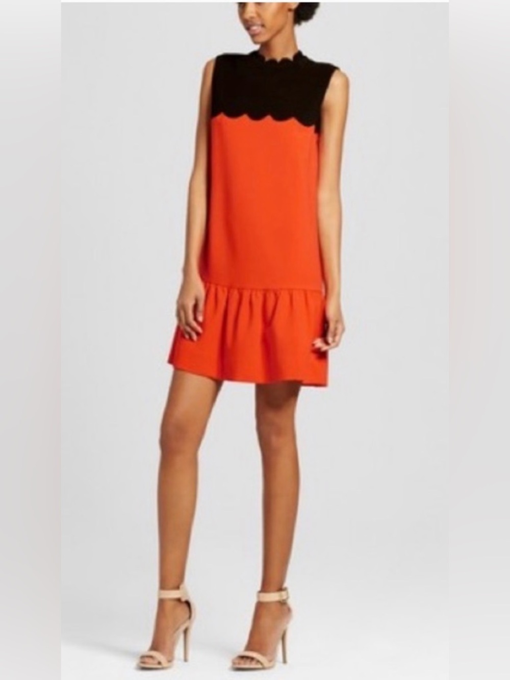 Victoria Beckham for Target Scalloped Colorblock Dress Orange Black: Size L